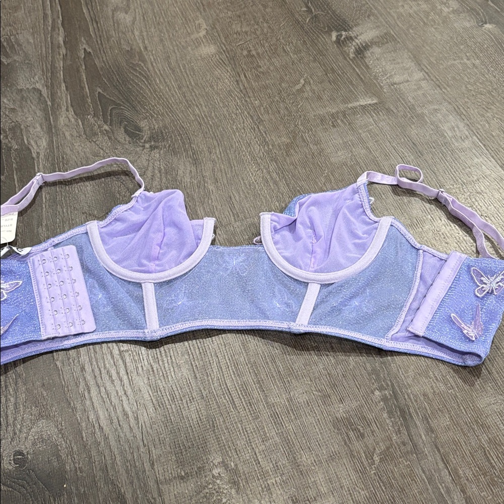 Sparkly Purple Bra Top w/ Pink Butterflies Rave EDM - Picture 4 of 4